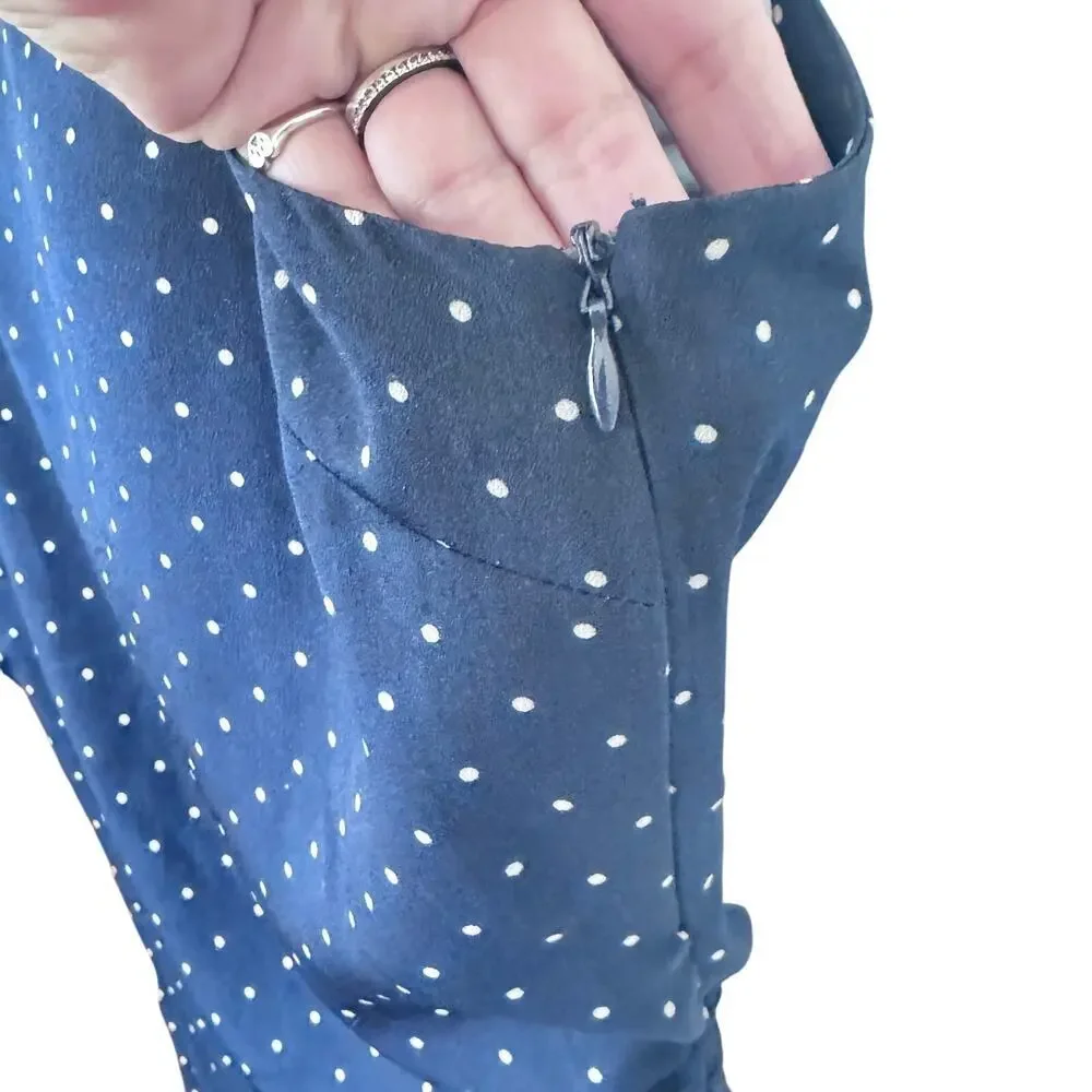 J.O.A. Just One Answer Navy Polkadot Convertible Dress Adjustable Side‎ Ruched S - Picture 7 of 12